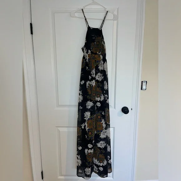 petite striped flounce maxi halter dress STRIPED HALTER MAXI main image 0